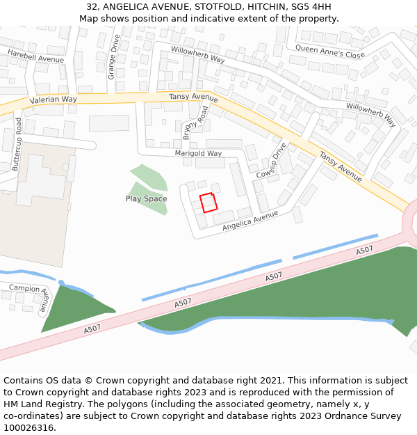 32, ANGELICA AVENUE, STOTFOLD, HITCHIN, SG5 4HH: Location map and indicative extent of plot