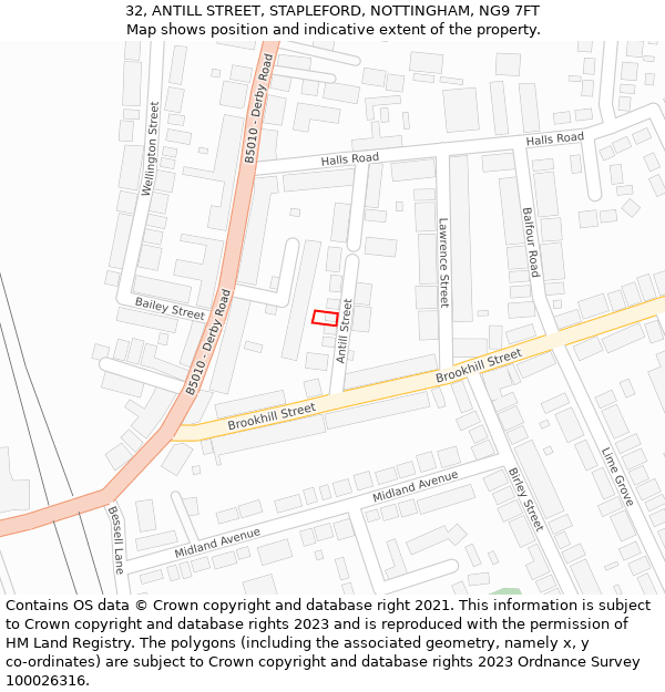 32, ANTILL STREET, STAPLEFORD, NOTTINGHAM, NG9 7FT: Location map and indicative extent of plot