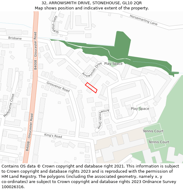 32, ARROWSMITH DRIVE, STONEHOUSE, GL10 2QR: Location map and indicative extent of plot