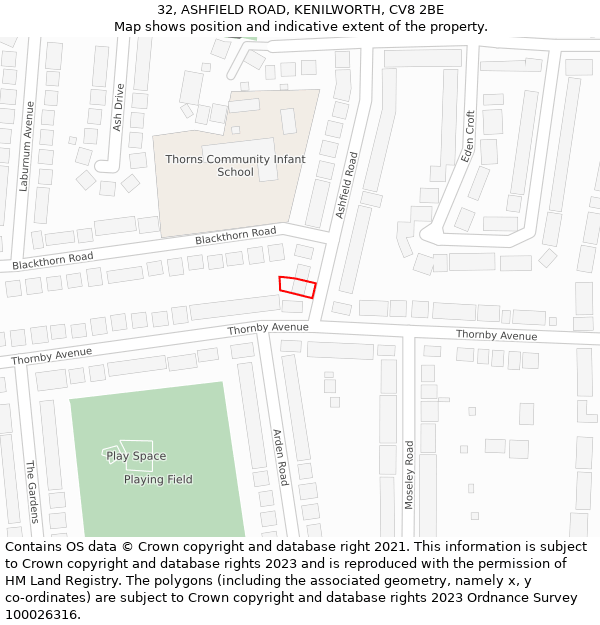 32, ASHFIELD ROAD, KENILWORTH, CV8 2BE: Location map and indicative extent of plot