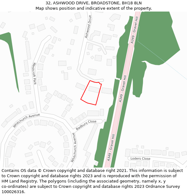 32, ASHWOOD DRIVE, BROADSTONE, BH18 8LN: Location map and indicative extent of plot