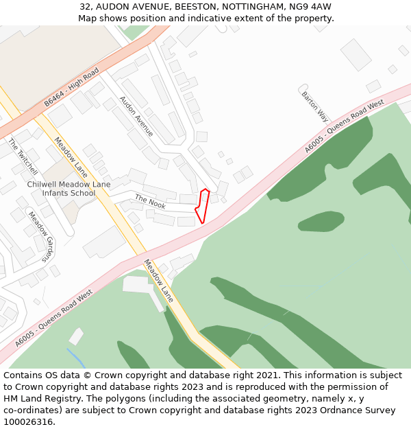 32, AUDON AVENUE, BEESTON, NOTTINGHAM, NG9 4AW: Location map and indicative extent of plot