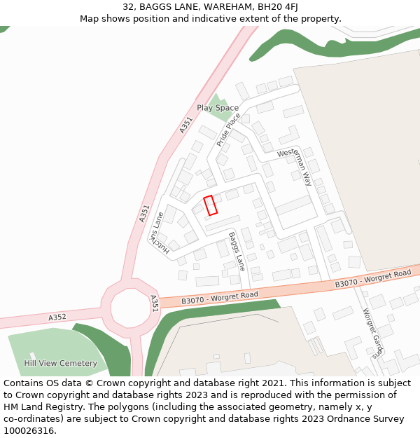 32, BAGGS LANE, WAREHAM, BH20 4FJ: Location map and indicative extent of plot
