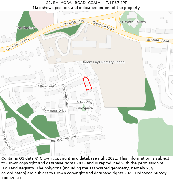 32, BALMORAL ROAD, COALVILLE, LE67 4PE: Location map and indicative extent of plot