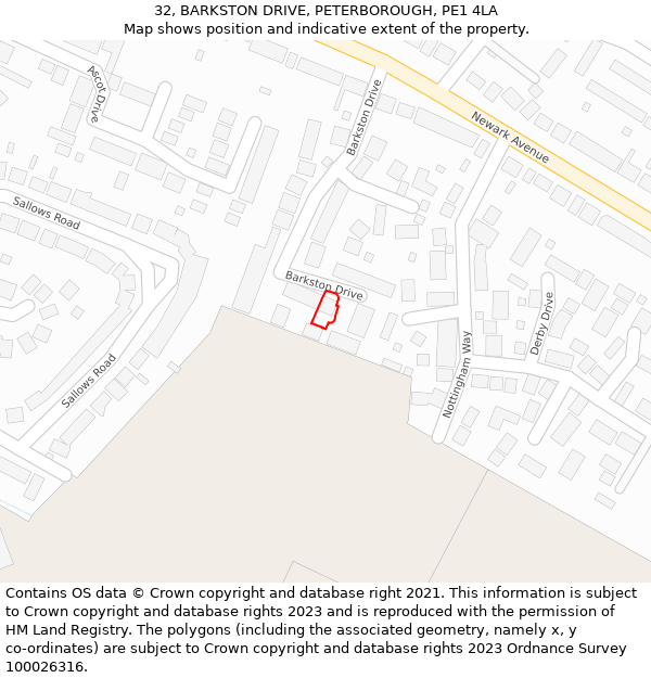 32, BARKSTON DRIVE, PETERBOROUGH, PE1 4LA: Location map and indicative extent of plot
