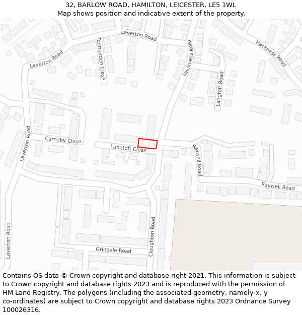 32, BARLOW ROAD, HAMILTON, LEICESTER, LE5 1WL: Location map and indicative extent of plot
