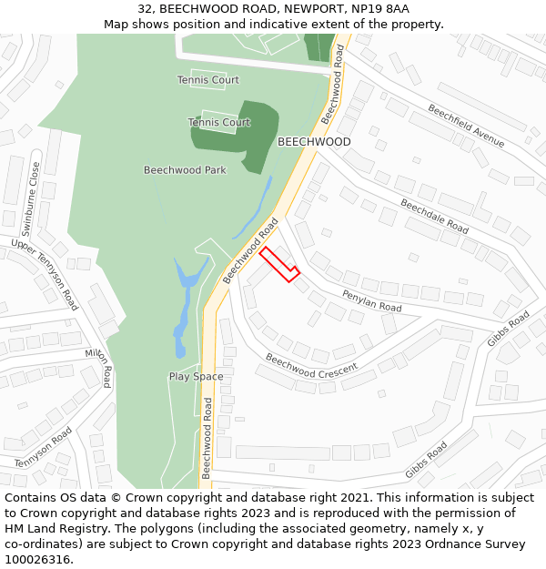 32, BEECHWOOD ROAD, NEWPORT, NP19 8AA: Location map and indicative extent of plot