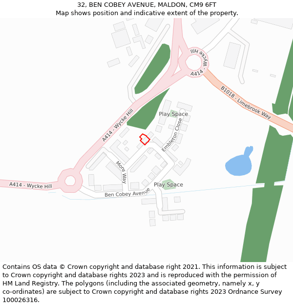 32, BEN COBEY AVENUE, MALDON, CM9 6FT: Location map and indicative extent of plot