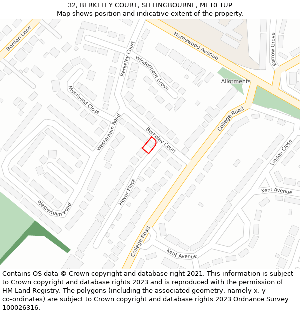 32, BERKELEY COURT, SITTINGBOURNE, ME10 1UP: Location map and indicative extent of plot