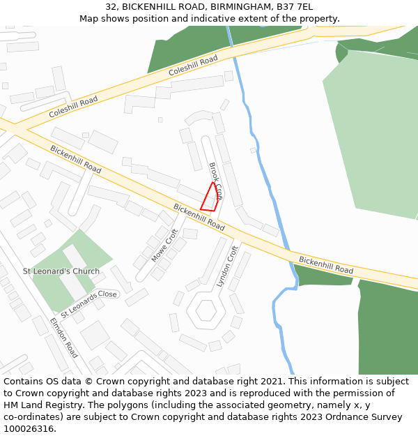 32, BICKENHILL ROAD, BIRMINGHAM, B37 7EL: Location map and indicative extent of plot