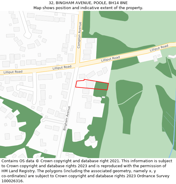 32, BINGHAM AVENUE, POOLE, BH14 8NE: Location map and indicative extent of plot