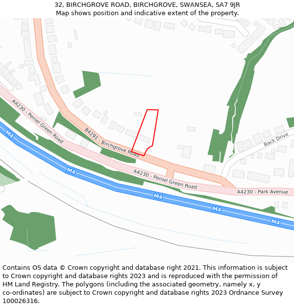 32, BIRCHGROVE ROAD, BIRCHGROVE, SWANSEA, SA7 9JR: Location map and indicative extent of plot