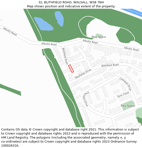 32, BLITHFIELD ROAD, WALSALL, WS8 7NH: Location map and indicative extent of plot