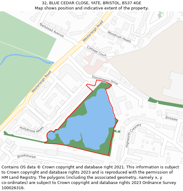 32, BLUE CEDAR CLOSE, YATE, BRISTOL, BS37 4GE: Location map and indicative extent of plot