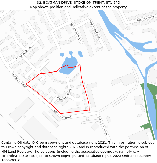 32, BOATMAN DRIVE, STOKE-ON-TRENT, ST1 5PD: Location map and indicative extent of plot