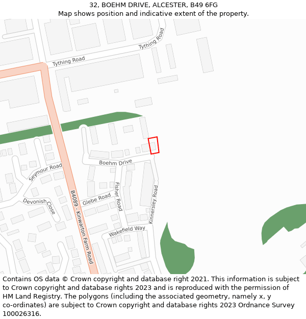 32, BOEHM DRIVE, ALCESTER, B49 6FG: Location map and indicative extent of plot