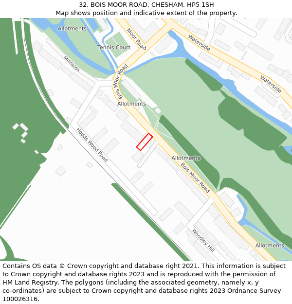 32, BOIS MOOR ROAD, CHESHAM, HP5 1SH: Location map and indicative extent of plot