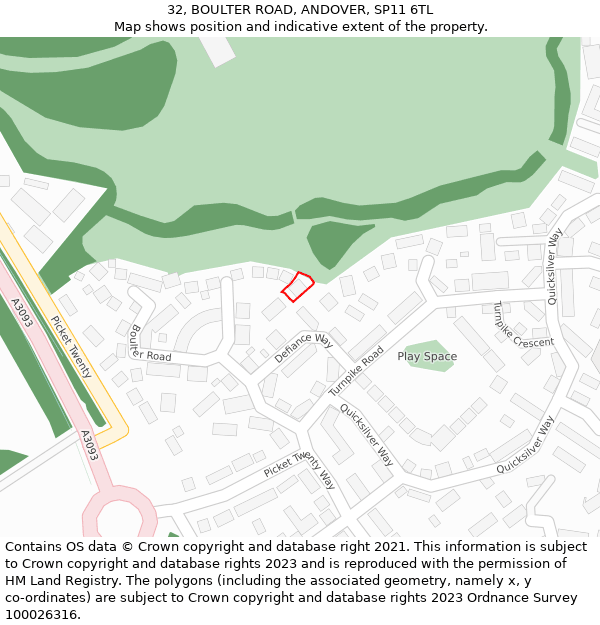 32, BOULTER ROAD, ANDOVER, SP11 6TL: Location map and indicative extent of plot