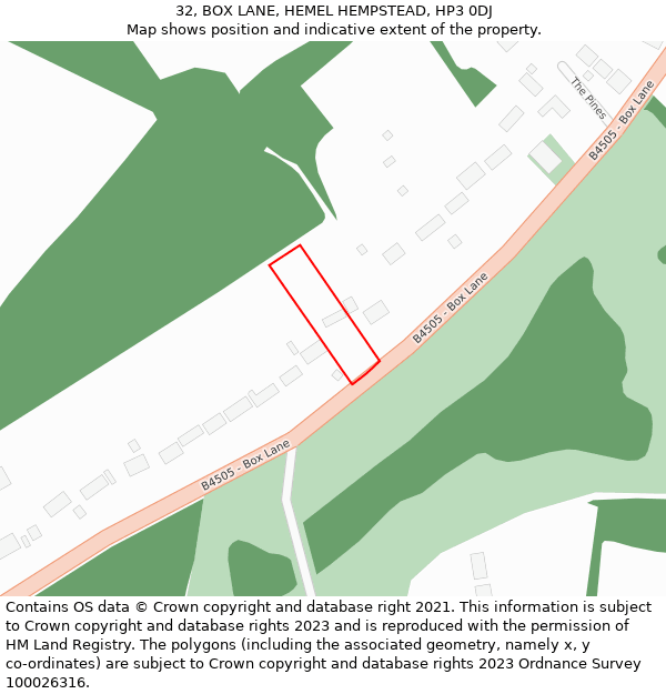 32, BOX LANE, HEMEL HEMPSTEAD, HP3 0DJ: Location map and indicative extent of plot