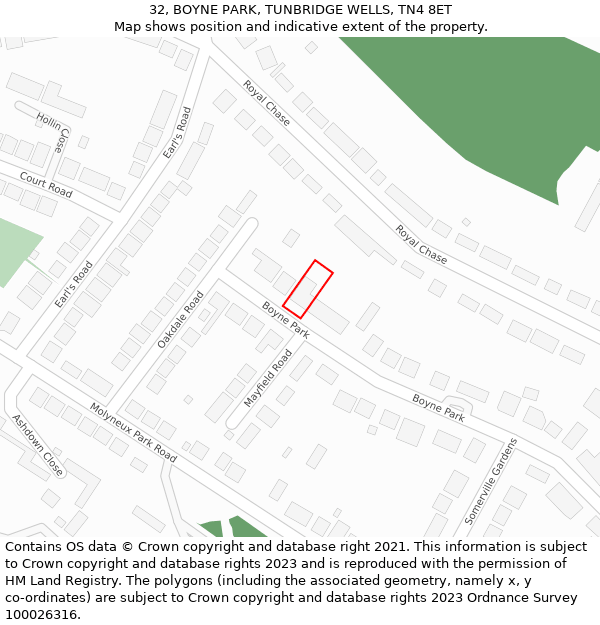 32, BOYNE PARK, TUNBRIDGE WELLS, TN4 8ET: Location map and indicative extent of plot