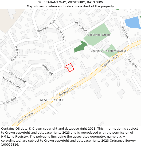 32, BRABANT WAY, WESTBURY, BA13 3UW: Location map and indicative extent of plot