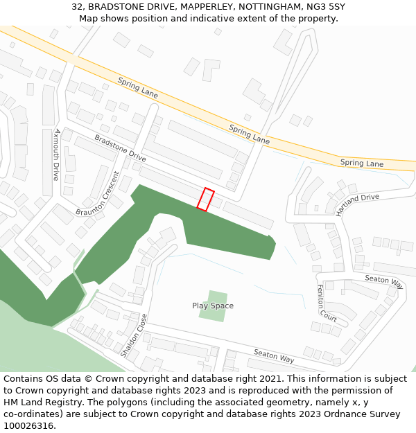 32, BRADSTONE DRIVE, MAPPERLEY, NOTTINGHAM, NG3 5SY: Location map and indicative extent of plot