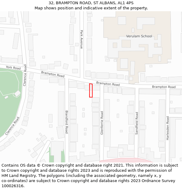32, BRAMPTON ROAD, ST ALBANS, AL1 4PS: Location map and indicative extent of plot