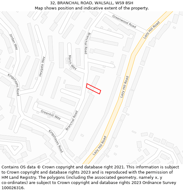 32, BRANCHAL ROAD, WALSALL, WS9 8SH: Location map and indicative extent of plot