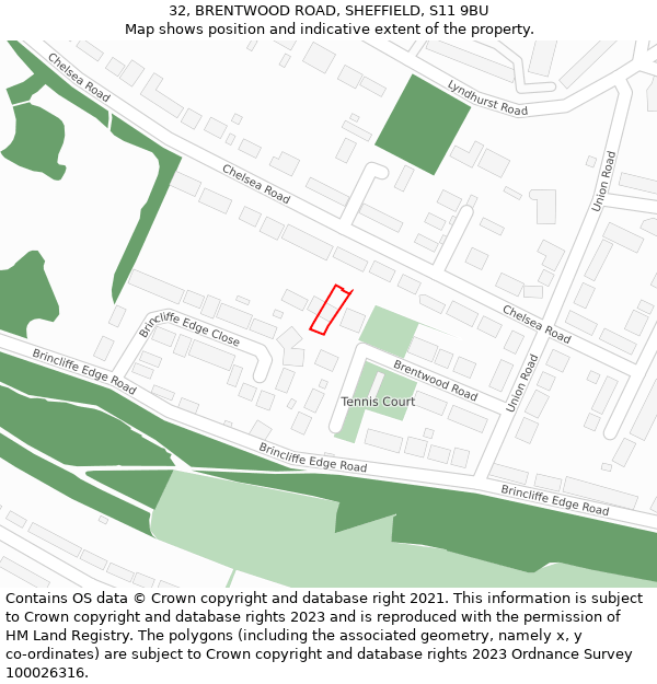 32, BRENTWOOD ROAD, SHEFFIELD, S11 9BU: Location map and indicative extent of plot