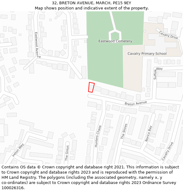 32, BRETON AVENUE, MARCH, PE15 9EY: Location map and indicative extent of plot