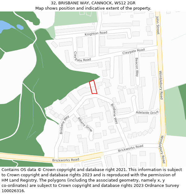 32, BRISBANE WAY, CANNOCK, WS12 2GR: Location map and indicative extent of plot