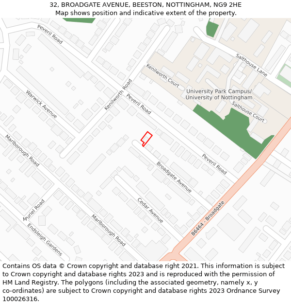 32, BROADGATE AVENUE, BEESTON, NOTTINGHAM, NG9 2HE: Location map and indicative extent of plot