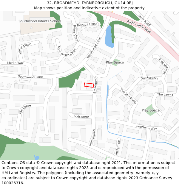 32, BROADMEAD, FARNBOROUGH, GU14 0RJ: Location map and indicative extent of plot