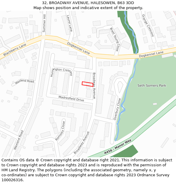 32, BROADWAY AVENUE, HALESOWEN, B63 3DD: Location map and indicative extent of plot