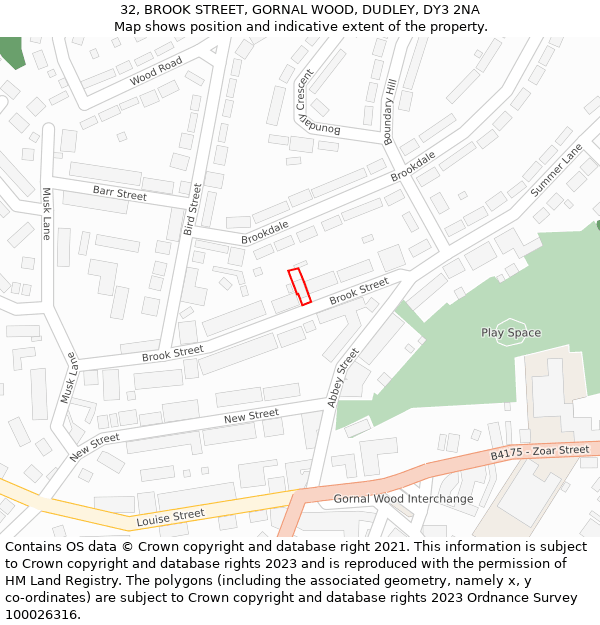 32, BROOK STREET, GORNAL WOOD, DUDLEY, DY3 2NA: Location map and indicative extent of plot