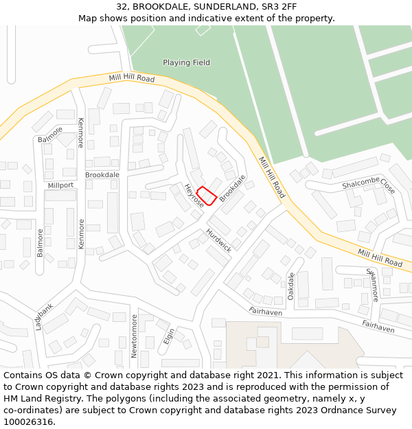 32, BROOKDALE, SUNDERLAND, SR3 2FF: Location map and indicative extent of plot