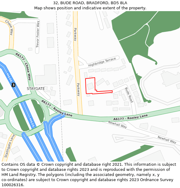 32, BUDE ROAD, BRADFORD, BD5 8LA: Location map and indicative extent of plot