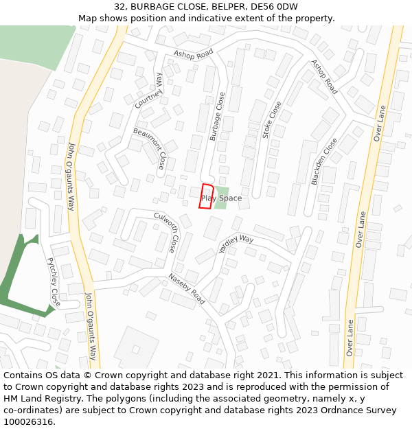 32, BURBAGE CLOSE, BELPER, DE56 0DW: Location map and indicative extent of plot
