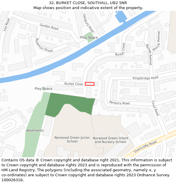 32, BURKET CLOSE, SOUTHALL, UB2 5NR: Location map and indicative extent of plot