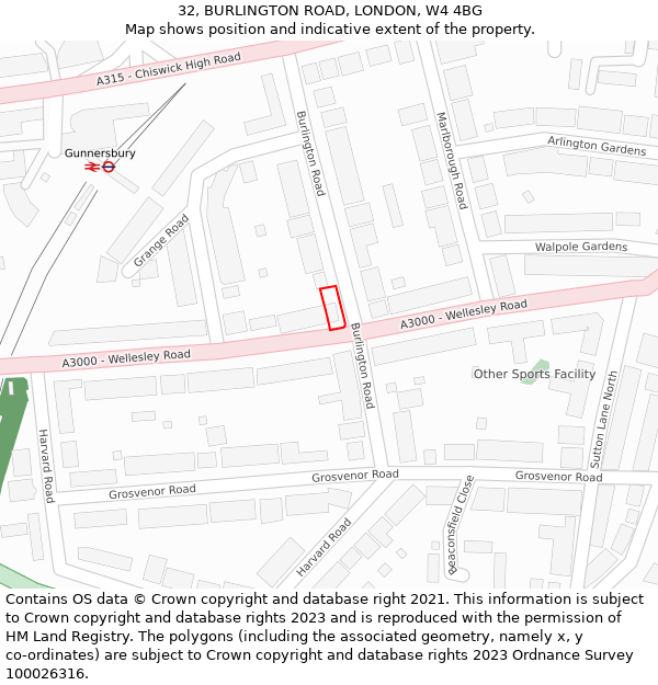 32, BURLINGTON ROAD, LONDON, W4 4BG: Location map and indicative extent of plot
