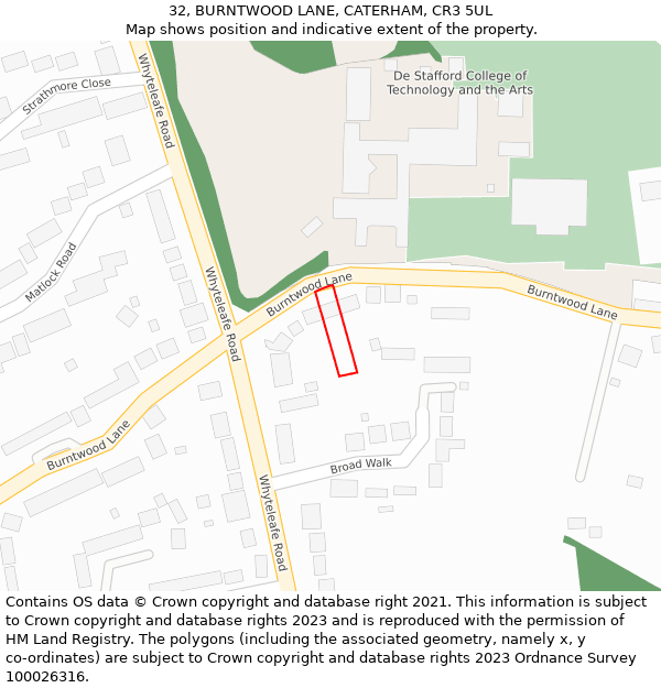 32, BURNTWOOD LANE, CATERHAM, CR3 5UL: Location map and indicative extent of plot