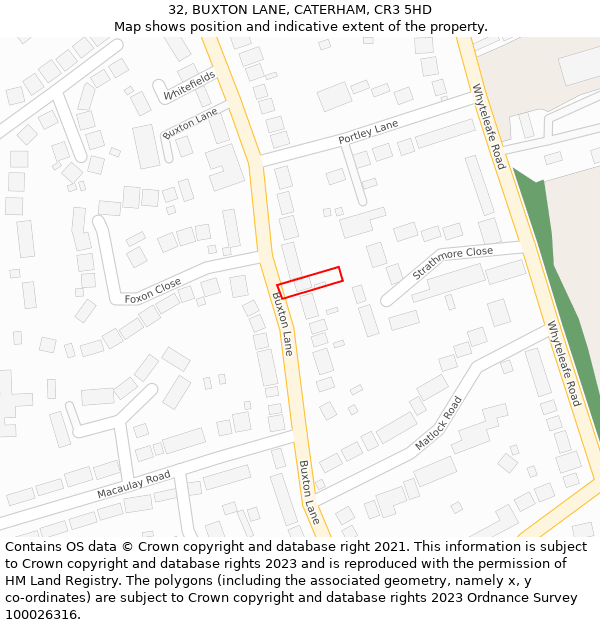 32, BUXTON LANE, CATERHAM, CR3 5HD: Location map and indicative extent of plot