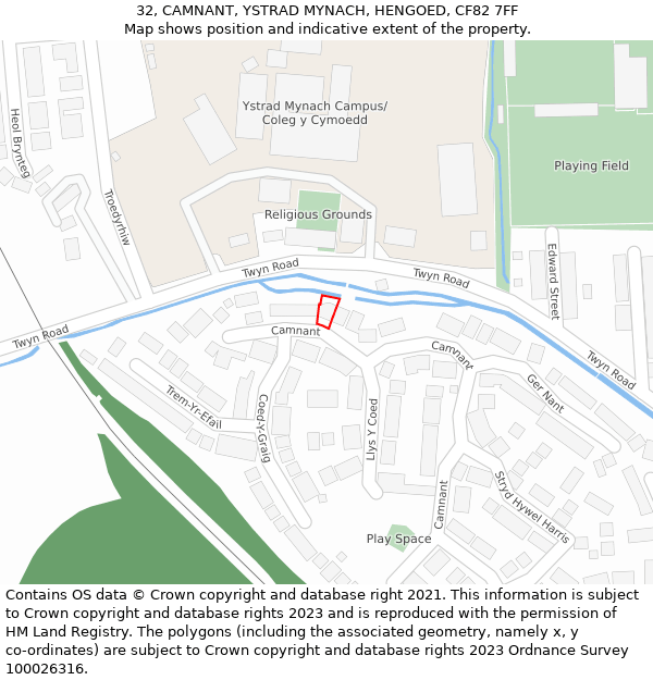 32, CAMNANT, YSTRAD MYNACH, HENGOED, CF82 7FF: Location map and indicative extent of plot