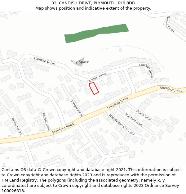 32, CANDISH DRIVE, PLYMOUTH, PL9 8DB: Location map and indicative extent of plot