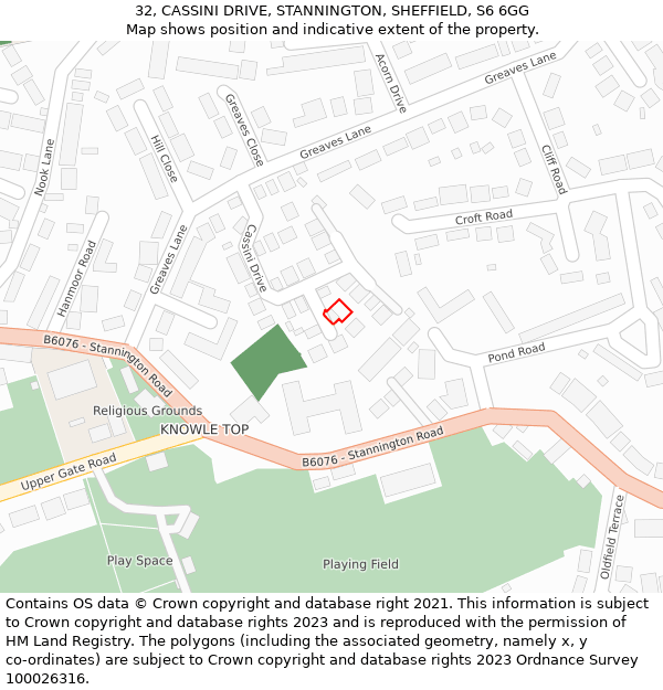 32, CASSINI DRIVE, STANNINGTON, SHEFFIELD, S6 6GG: Location map and indicative extent of plot