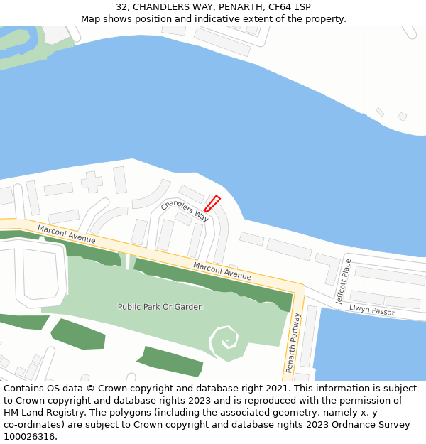 32, CHANDLERS WAY, PENARTH, CF64 1SP: Location map and indicative extent of plot