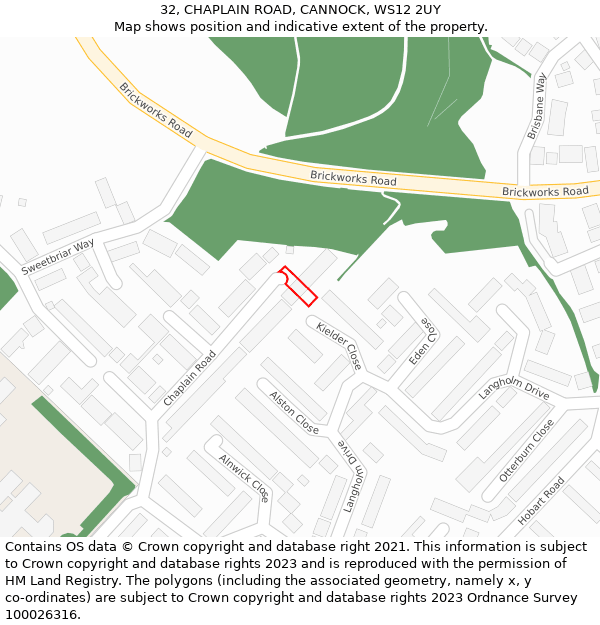 32, CHAPLAIN ROAD, CANNOCK, WS12 2UY: Location map and indicative extent of plot