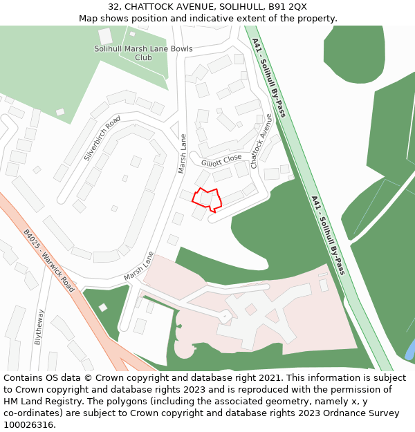 32, CHATTOCK AVENUE, SOLIHULL, B91 2QX: Location map and indicative extent of plot