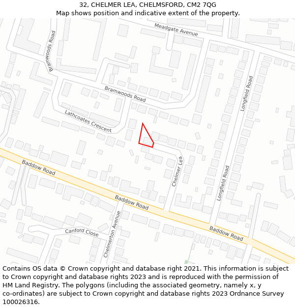 32, CHELMER LEA, CHELMSFORD, CM2 7QG: Location map and indicative extent of plot