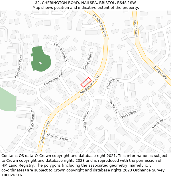 32, CHERINGTON ROAD, NAILSEA, BRISTOL, BS48 1SW: Location map and indicative extent of plot
